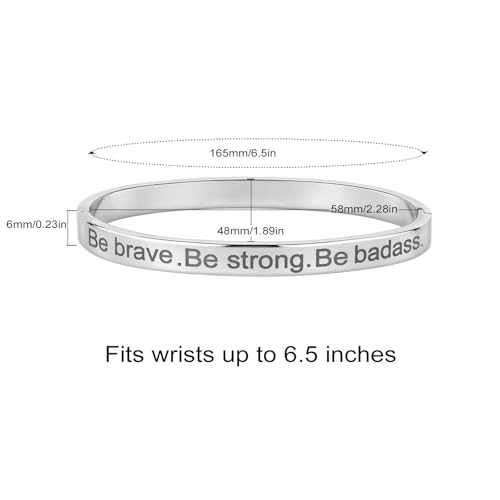 Inspirational Christian Bracelet for Women, Oval Engraved Bible Verse Love Bangle Cuff, Faith Scripture Jewelry, Religious Encouragement Gift for Mom Daughter Sister Friend - color: Be brave.Be strong.Be badass-Oval Bangle Silver