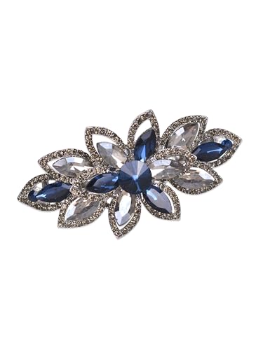 Floral Rhinestone Hairpin Luxury Crystal Flower Hair Barrette Clip (Gray-Blue) - color: Gray-Blue