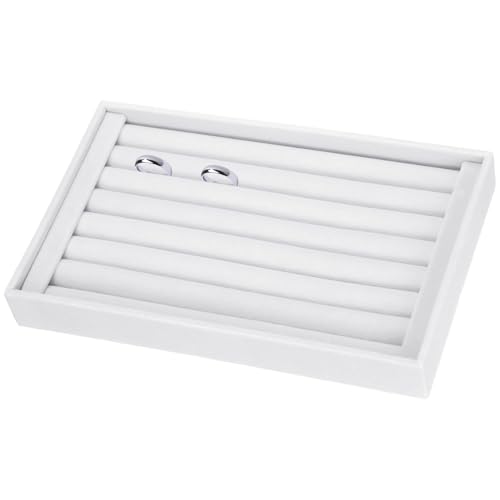 uxcell Velvet 7 Slots Ring Organizer Jewelry Display Tray Showcase Ring Holder Velvet Jewelry Organizer Stand for Rings Earrings White - color: White