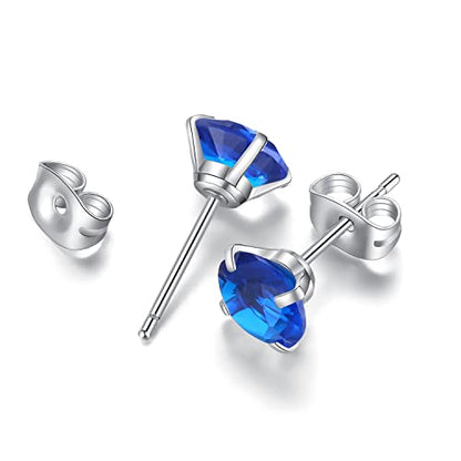 6 Pairs Stud Earrings Set, Hypoallergenic Cubic Zirconia Earrings 316L Stainless Steel CZ Earrings 3-8mm - color: A-Royal blue CZ