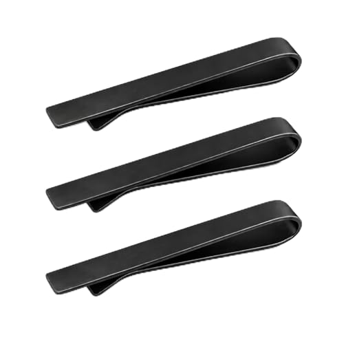 Roctee Skinny Tie Clip, 3 Pack Tie Bar Tie Clips For Men Low-Key Matte Black Elegant Necktie Pinch Clips For Business Meeting Graduation Ceremony Wedding Anniversary Party - color: Matte Black