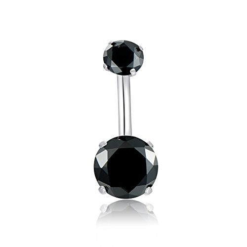 HQLA 14G Belly Button Rings Surgical Stainless Steel Round Cubic Zirconia Navel Barbell Stud Body Piercing - color: Black