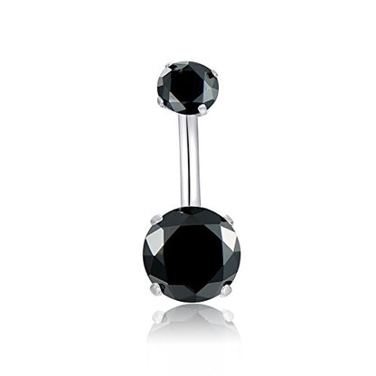 HQLA 14G Belly Button Rings Surgical Stainless Steel Round Cubic Zirconia Navel Barbell Stud Body Piercing - color: Black