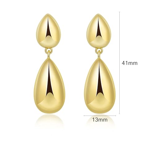 Large Geometric Drop Dangle Earrings for Women Pearl Teardrop Disc Rectangle Oval Fishtail Shell Shaped Textured Dangle Studs Earrings for Women - color: Gold-Polished