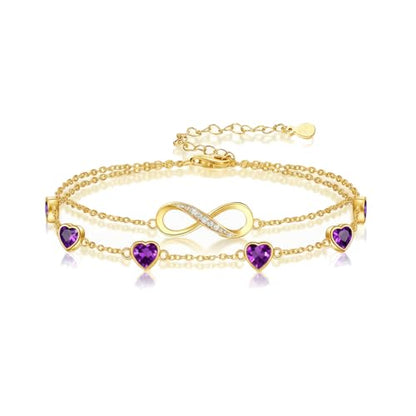 Prismata Infinity Birthstone Charm Link Bracelet/Anklet 925 Sterling Silver Adjustable 12 Months Birthstone Infinity Bracelet/Anklet Birthday Jewelry Gifts for Women Her - color: 02-February, size: 7'+2' Bracelet-18K Gold Plated