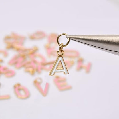 18K Gold Filled A-Z Alphabet Letters Charms,26Pcs Initial A-Z Alphabet Charms,Bracelet Necklace Earrings Charms for DIY Jewelry Making - color: White