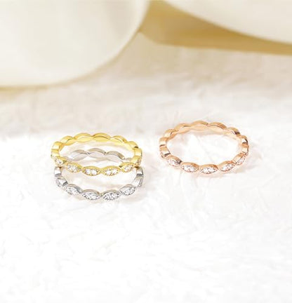TIGRADE Eternity Ring Oval Milgrain Cubic Zirconia Anniversary Stacking Ring CZ Wedding Band for Women Size 3-13 - color: Silver