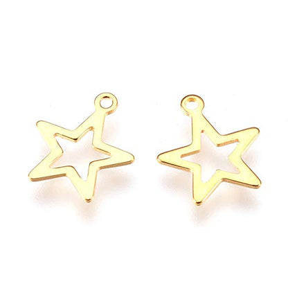 Mega Pet 100pcs Stainless Steel Star Pendants Charms Golden Jewelry Charms DIY Accessories for Bracelets Necklaces Jewerly Making - size: 14.5x12.5x0.6mm#Star