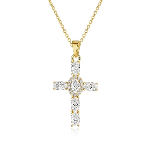 Cross Necklace for Women, 14K Gold Plated Cubic Zirconia Cross Pendant Necklace, Trendy Christian Jewelry Gifts for Baptism First Communion Christmas - color: Style B - Gold