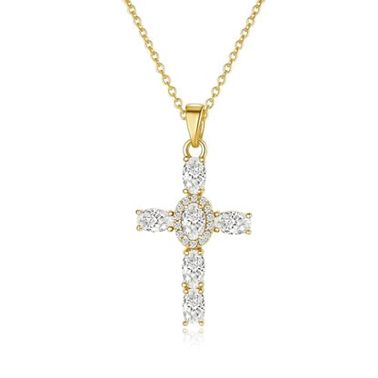 Cross Necklace for Women, 14K Gold Plated Cubic Zirconia Cross Pendant Necklace, Trendy Christian Jewelry Gifts for Baptism First Communion Christmas - color: Style B - Gold