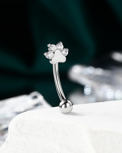 Cute G23 Titanium Paw Print Rook Earrings for Women Men-6mm, 8mm 16g Rook Piercing Jewelry Puppy Surgical Steel Eyebrow Rings Internally Threaded Dainty Eyebrow Barbells - color: 8mm