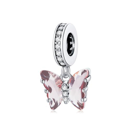 BISAER 925 Sterling Silver Charms for Bracelets Cat Dog Sloth Animal Beads Butterfly Fairy Heart Dangle Pendant Charms - color: Butterfly CZ