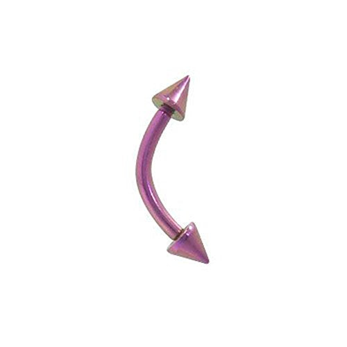 F136 IMPLANT GRADE Titanium 16G Externally Threaded Curved Barbell Eyebrow Ring 3mm Spike Cone Beads Tragus Snug Daith Rook Eyebrow Piercing Jewelry 5/16" 8mm - color: PVD Pink