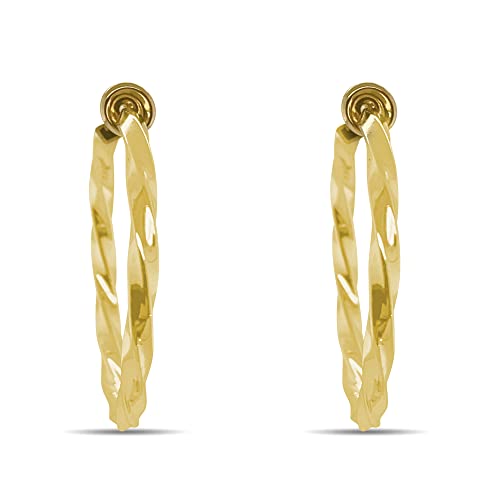 Clip On Spring Hoop Earrings for Non-Pierced Ears - color: Gold-Tone Twisted, size: 30mm