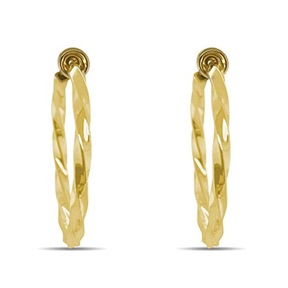 Clip On Spring Hoop Earrings for Non-Pierced Ears - color: Gold-Tone Twisted, size: 30mm