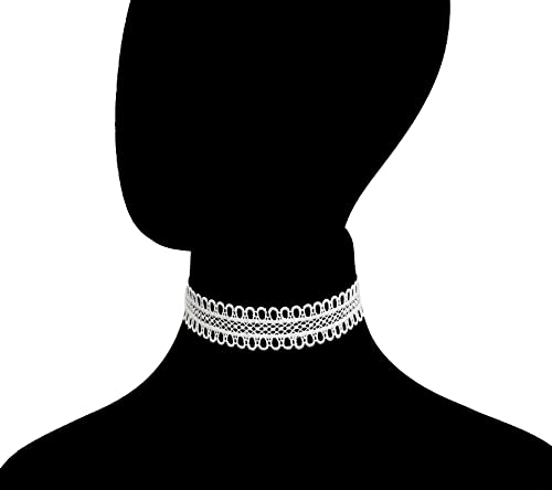 LINKY 10pcs White Lace Choker Necklace Women Jewelry Set - color: Silver