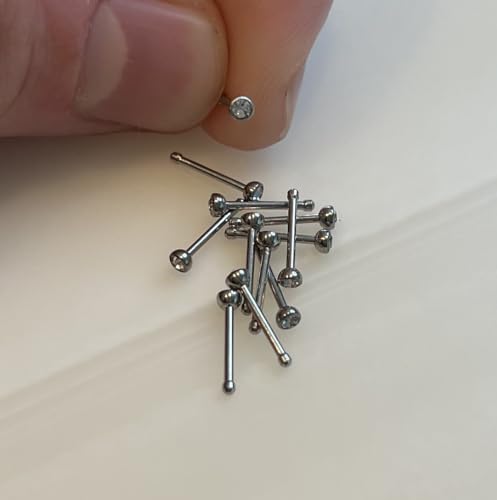 316L Surgical Steel Nose Studs with Crystals - Gold, Black, Rose Gold, and Steel Nose Ring Options - 22GA, 20GA, 18GA - Clear Cubic Zirconia - 1/4" Length - style: 20G Steel