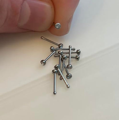 316L Surgical Steel Nose Studs with Crystals - Gold, Black, Rose Gold, and Steel Nose Ring Options - 22GA, 20GA, 18GA - Clear Cubic Zirconia - 1/4" Length - style: 20G Steel