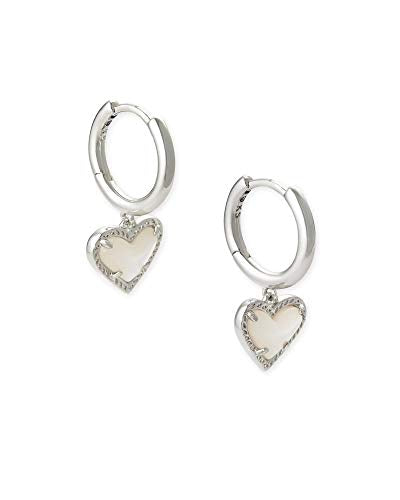 Kendra Scott Ari Heart Huggie Earrings for Women, Fashion Jewelry - color: RHODIUM - IVORY MOTHER OF PEARL