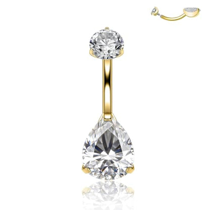 Titanium Floating Belly Button Rings 14G, ASTM F136 Implant-Grade Curved Barbell, Internal Thread with 6mm Teardrop Gems, Sparkle Navel Piercing Jewelry, 10mm/12mm Length - color: Teardrop Gold-Clear CZ, size: 3/8"(10mm)