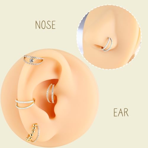 AROWRO Conch Piercing Jewelry Nose Rings Hoops Septum Cartilage Helix Rook | Surgical Steel Gold Silver Cartilage Earrings for Women Tragus Helix Piercing Jewelry 16G 18G 20G With Cubic Zirconia Opal - color: Silver-D3 Opal, size: 16G(1.2mm)-10mm