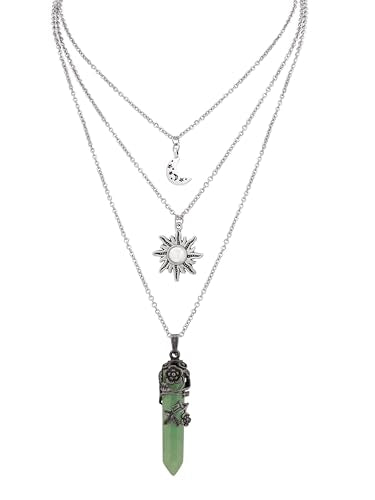 Sacina Gothic Emo Grunge Crescent Moon Choker, Moon Sun Star Choker Necklace, Goth Gothic Necklace, Halloween Christmas Jewelry Gift for Women - color: Green