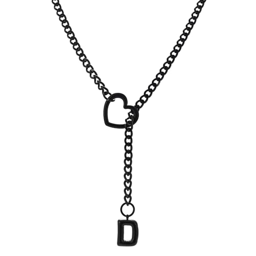 sroyte Black Heart Slip Chain Initial Necklaces for Women,Stainless Steel O-Ring Adjustable Lariat Heart Y-Necklace,Punk Gothic Cuban Collar Choker Necklace for women - color: Black D