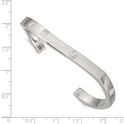 Chisel Crystal Cuff Bangle in Stainless Steel, 6mm