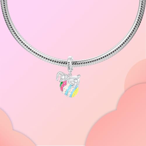 Family Love Mother Daughter Grandma Charm 925 Sterling Silver fits Bracelets Necklace Pendant Bead Charms Jewelry Gift for Women Family Friends - color: Easter Rabbit Egg Charm