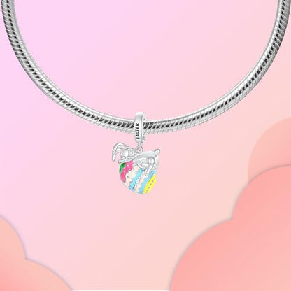 Family Love Mother Daughter Grandma Charm 925 Sterling Silver fits Bracelets Necklace Pendant Bead Charms Jewelry Gift for Women Family Friends - color: Easter Rabbit Egg Charm