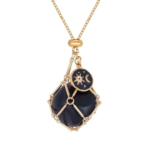 MIXJOY Black Obsidian Crystal Necklace for Women, Sun and Moon Celestial Pendant Protection Gift for Halloween Christmas - style: Medium