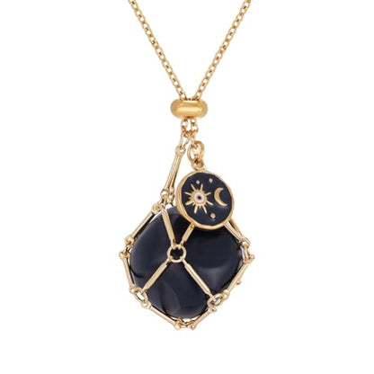 MIXJOY Black Obsidian Crystal Necklace for Women, Sun and Moon Celestial Pendant Protection Gift for Halloween Christmas - style: Medium