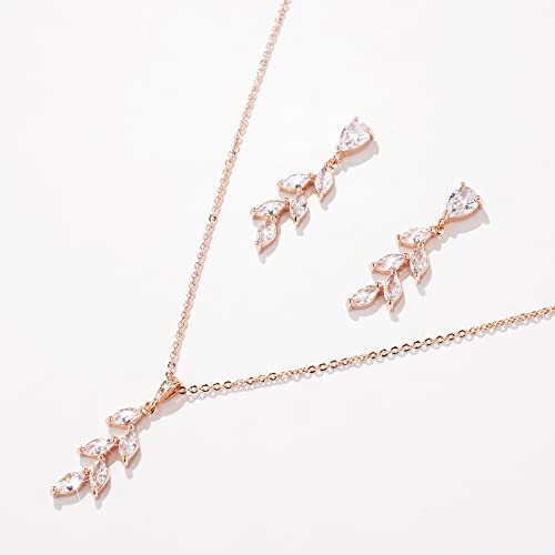 DHQH Bridesmaid Necklace Earrings Set Gifts I Couldn't Say I DO Without You Cubic Zirconia Leaf Pendant Necklace Bridesmaid Proposal Gift Set of 4 6 - color: rose-leaf-set