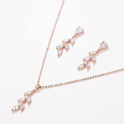 DHQH Bridesmaid Necklace Earrings Set Gifts I Couldn't Say I DO Without You Cubic Zirconia Leaf Pendant Necklace Bridesmaid Proposal Gift Set of 4 6 - color: rose-leaf-set
