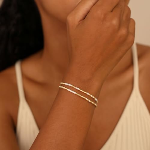 Adjustable Miyuki Beaded Bracelet for Women, Double Row Miyuki Beads | Miyuki beads, adjustable fit, braided construction, double-row design, party styling, bracelet jewelry for casual styling - color: White-01