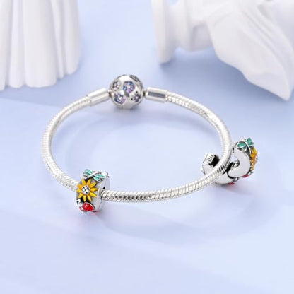 Hapour Clip Spacer Charm for Bracelet 925 Sterling Silver Stopper Beads | Heart Stopper Charm, Butterfly Lucky Clover Sunflower Openable Clip Lock Jewelry Beads for Women Mom - color: Dragonfly Sunflower Ladybug