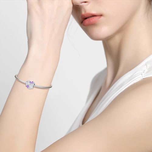Butterfly Flower Garden Charm Magnolia Bloom Crystal Opennwork Enamel Bead for Pandora Charm Bracelet - style: Purple Butterfly