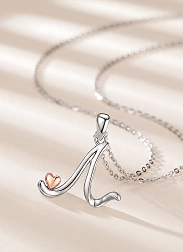 CELESTIA 925 Sterling Silver Initial Necklaces 26 Letter with Rose Gold Heart - 18 Inch Chain - color: N-Initial