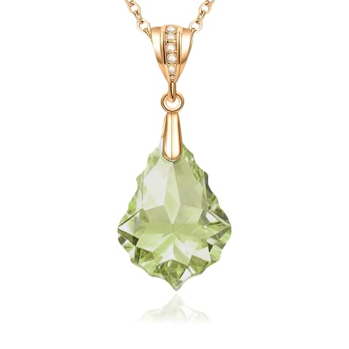 EVEVIC Teardrop Austrian Crystal Charm Pendant Necklace for Women | 14K Gold Plated,Adjustable Chain Fit,Elegant Teardrop Crystal,Gift Box Included,Perfect for Daily Wear and Special Events - color: Green
