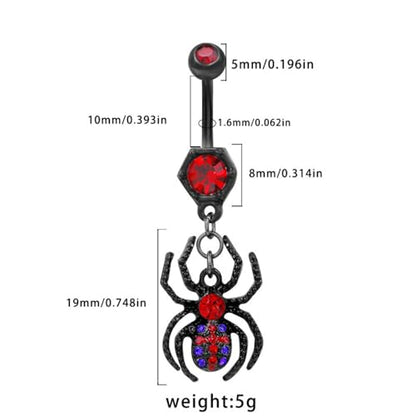 14G Black Spider Dangle Belly Button Ring for Women Rhinestone Crystal with Gothic Dangling Spider Belly Navel Rings Halloween Body Piercing Jewelry - color: Red