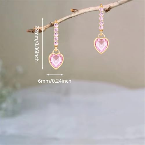 Sparkly Crystal Love Heart Dangle Drop Earrings Dainty Rhinestone Tiny Heart Huggie Hoop Earrings For Women - color: Pink