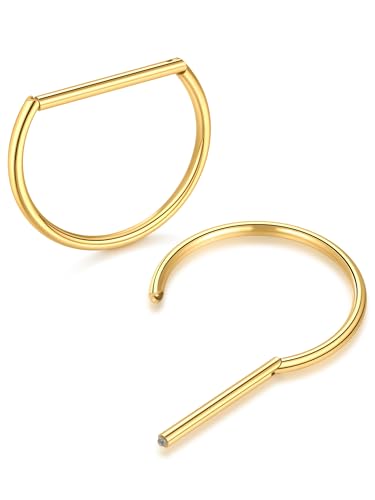 Oveta Titanium D Shaped Nipple Rings 14G for Nipple Piercing Jewelry Higned Segment Clicker Cartilage Hoop Earring 12mm 14mm 16mm for Women Men, Silver/Gold/Black, 2PCS - color: Gold No CZ, size: 16mm Bar