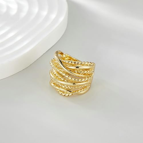 Mytys Wide Band Rings Twisted Rope Ring Two-Tone Mixed Metal Braided Statement Rings Fashion Jewelry for Women - color: Gold