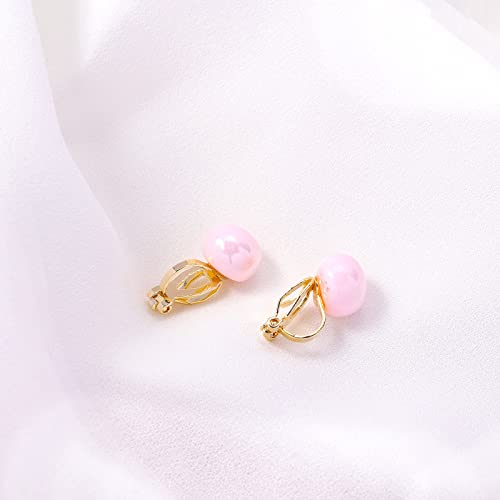 YOQUCOL Simulated Freshwater Pearl Clip On Earrings Not Pierced Elegant Stud Jewelry For Women - color: 8MM-Pink