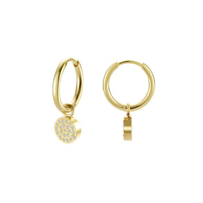 Women's Huggie Hoop Earrings with Small Cute Charm - style: Gold Full Moon CZ