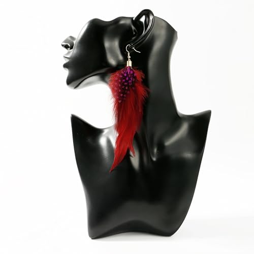 Bohemian Feather Dangle Earrings for Women with Shell Beads Long Tassel Design Drop Earrings - style: Style-Red