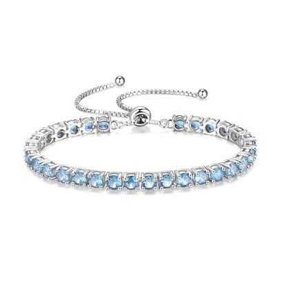 FANCIME Birthstone Bracelet Jewelry for Women Sterling Silver Tennis Bracelet Classic Bolo Adjustable Chain Fine Jewelry Anniversary Birthday Gifts for Women Mom Wife Her - color: 03-Aquamarine