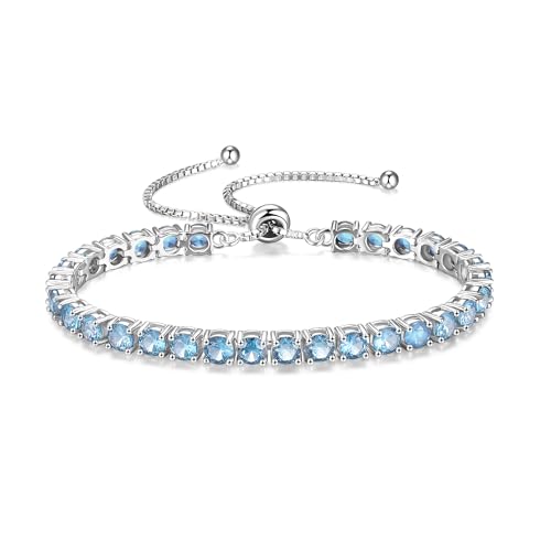 FANCIME Birthstone Bracelet Jewelry for Women Sterling Silver Tennis Bracelet Classic Bolo Adjustable Chain Fine Jewelry Anniversary Birthday Gifts for Women Mom Wife Her - color: 03-Aquamarine