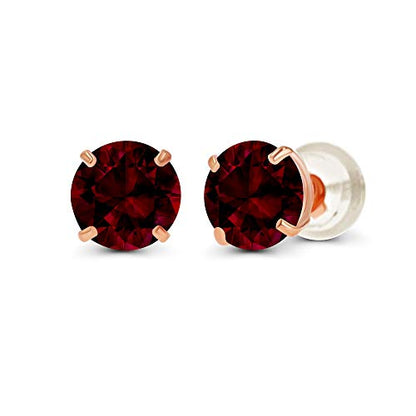 Solid 14K Yellow or White or Rose Gold 6mm Round Genuine Birthstone Gemstone Prong Set Stud Earrings For Women - color: Garnet