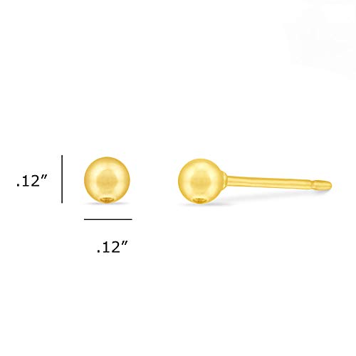 Boma Jewelry Sterling Silver 14KT Gold Plated Ball Stud Earrings 3MM